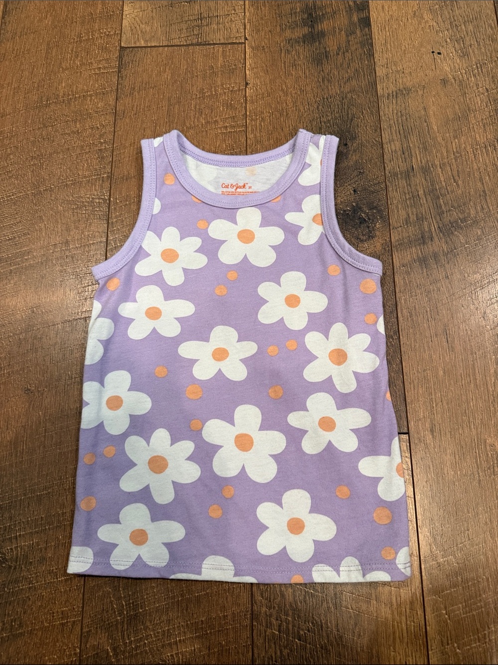 Cat & Jack Lavender Tank Top with White Daisies and Peach Accents